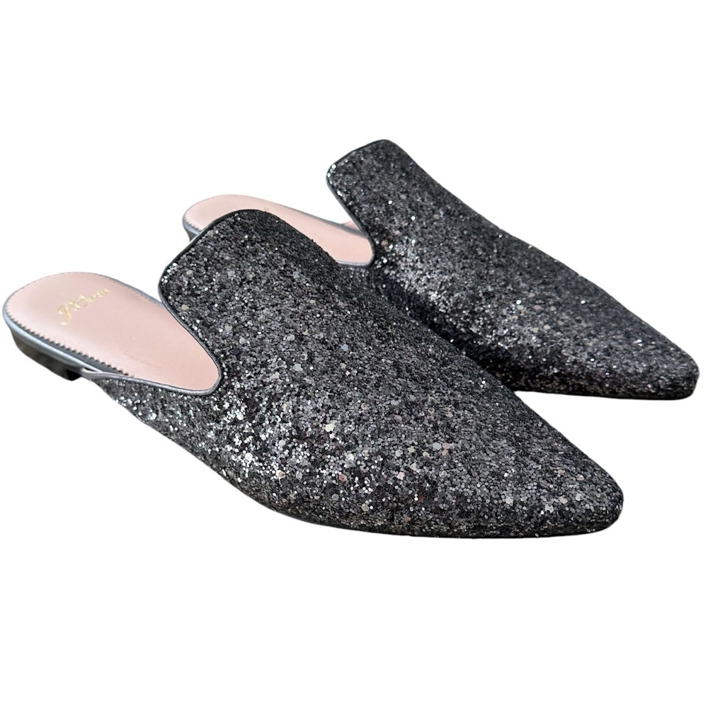 New J. Crew Pointed Toe Mule Slides In Gray Glitt… - image 1